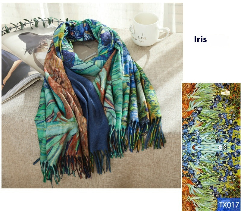 Tassel Digital Printing Scarf Cashmere Oil Painting Shawl