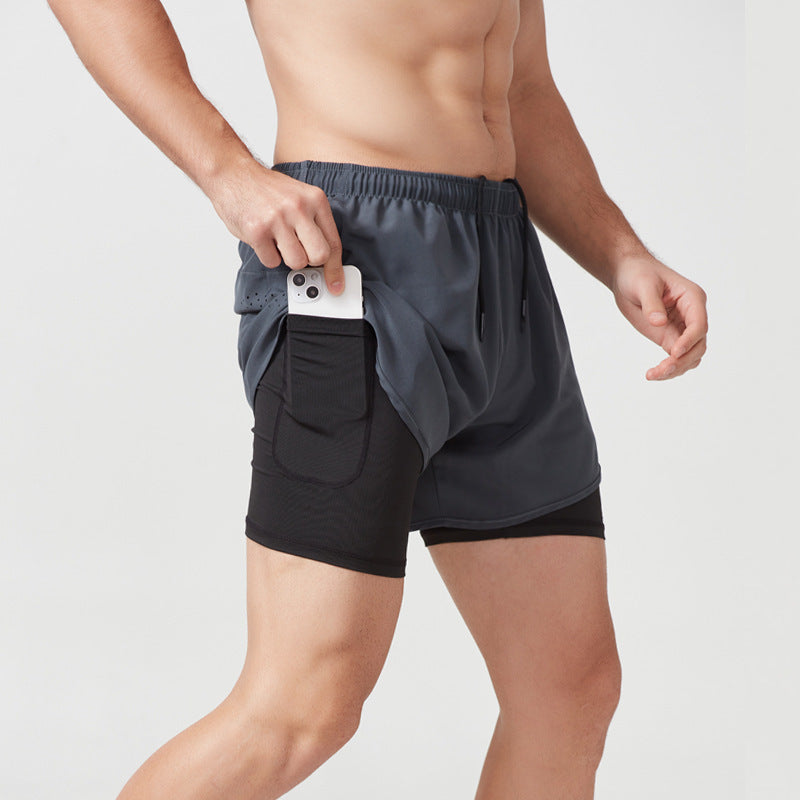 Men's Loose Three-point Quick-drying Lined Anti-exposure Double-layer Fitness Shorts