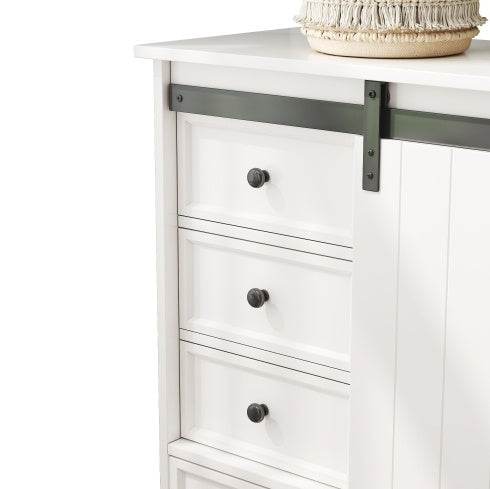 51'' Farmhouse Drawer Chest With Sliding Door, Multi-Storage Drawer Dresser With 5 Drawers And Storage Shelf, Tall Chest Of Drawers With Adjustable Shelves For Bedroom, Living Room - Avalon