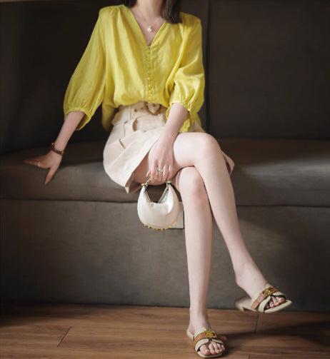 Loose And Comfortable Yellow Shirt For Women
