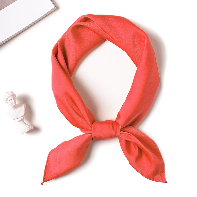 Simple Solid Color Silk-like Hair-tied Scarf
