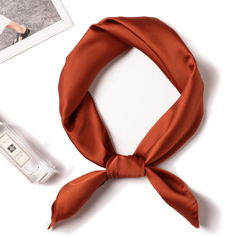 Simple Solid Color Silk-like Hair-tied Scarf