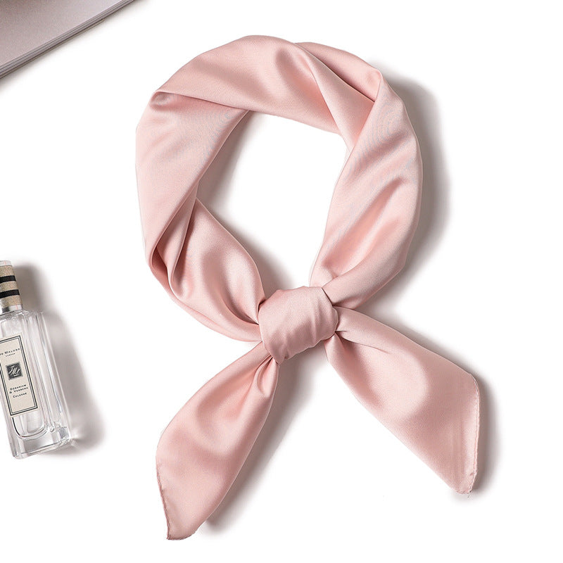 Simple Solid Color Silk-like Hair-tied Scarf