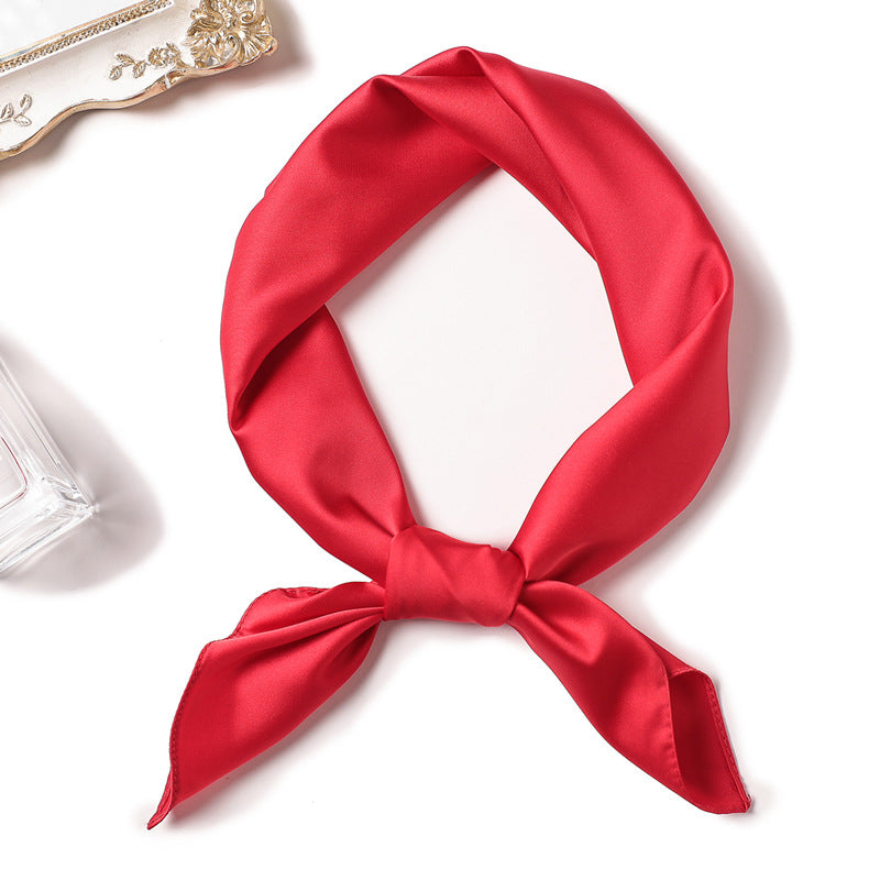 Simple Solid Color Silk-like Hair-tied Scarf