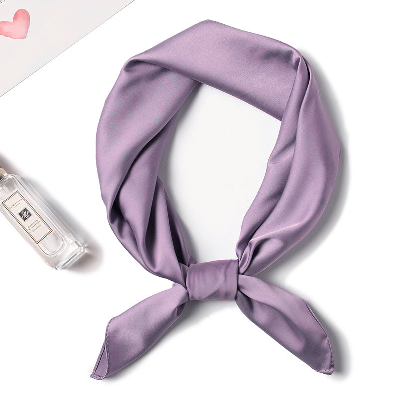 Simple Solid Color Silk-like Hair-tied Scarf