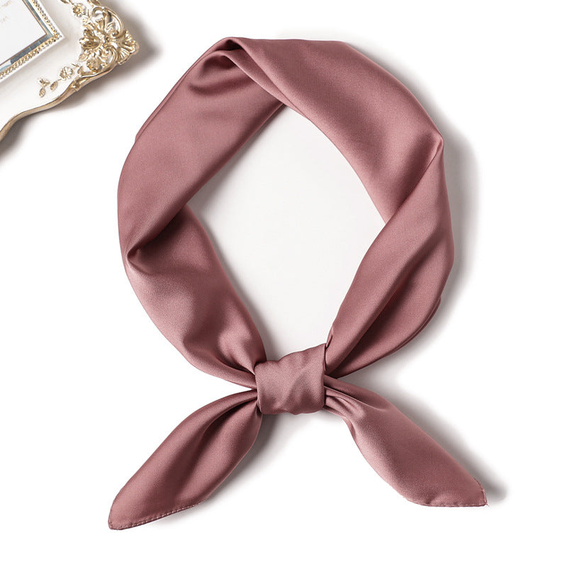 Simple Solid Color Silk-like Hair-tied Scarf