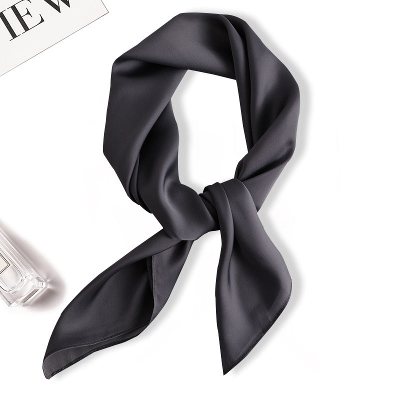 Simple Solid Color Silk-like Hair-tied Scarf