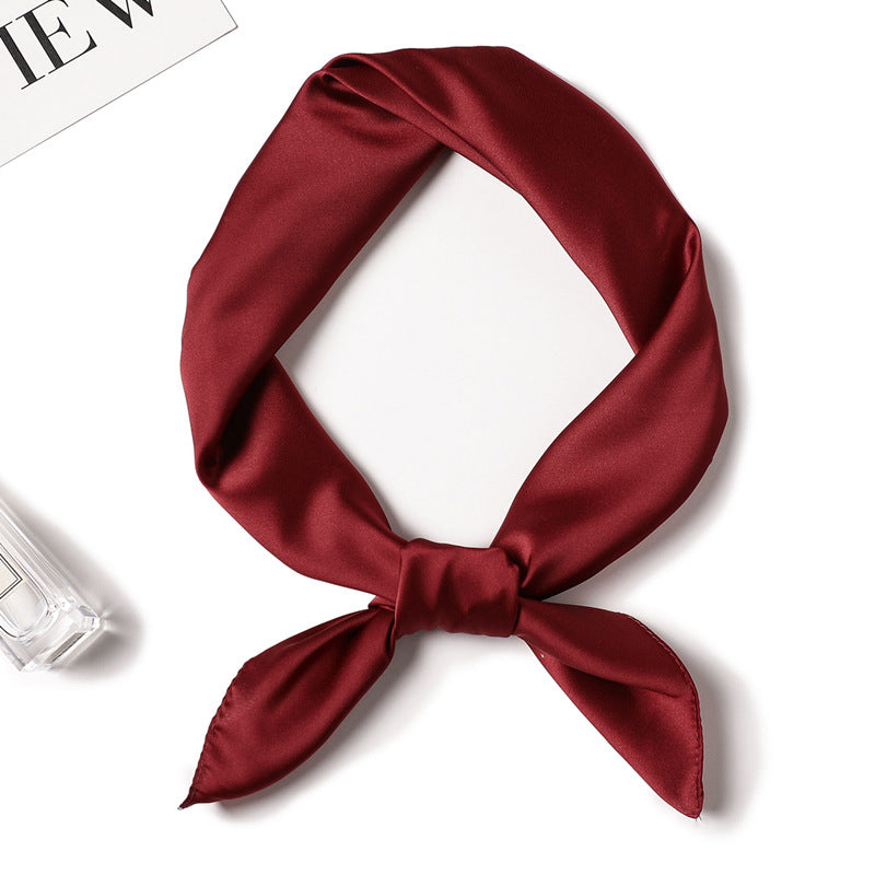 Simple Solid Color Silk-like Hair-tied Scarf