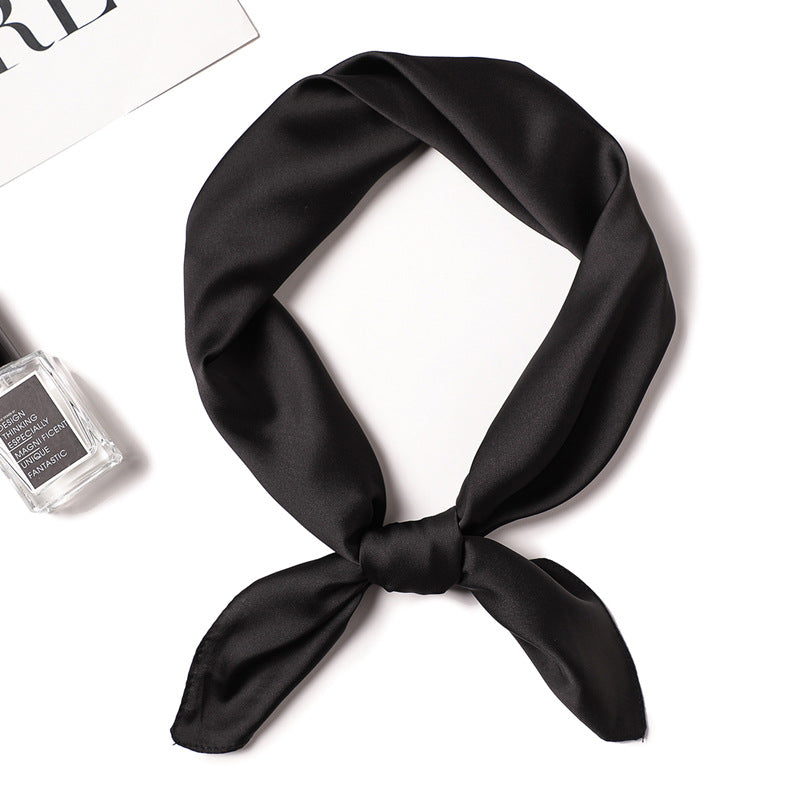 Simple Solid Color Silk-like Hair-tied Scarf