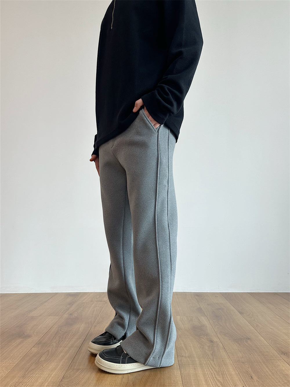 Woolen Warm 3D Cutting Extra Thick Side Zipper Pants
