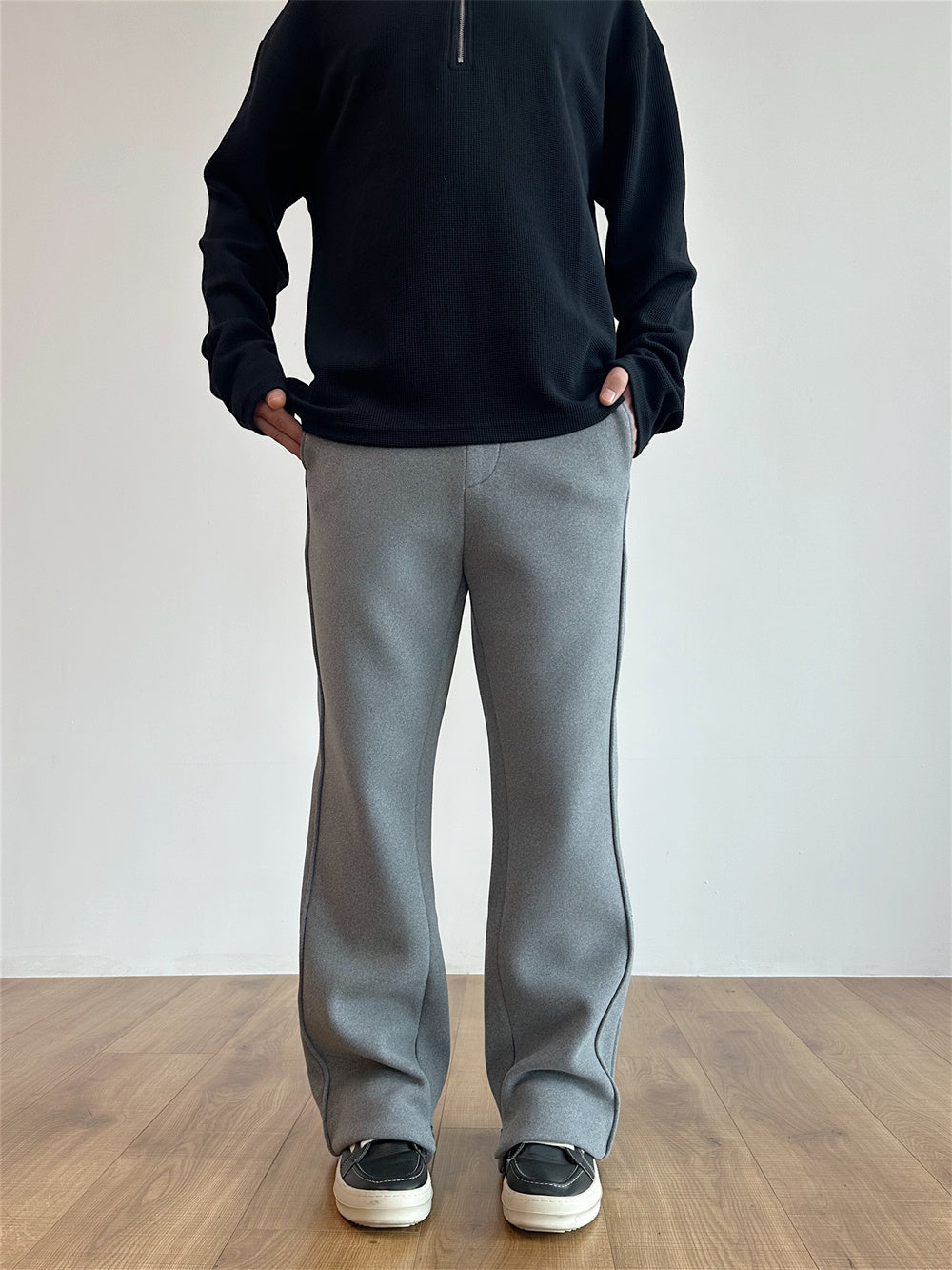 Woolen Warm 3D Cutting Extra Thick Side Zipper Pants