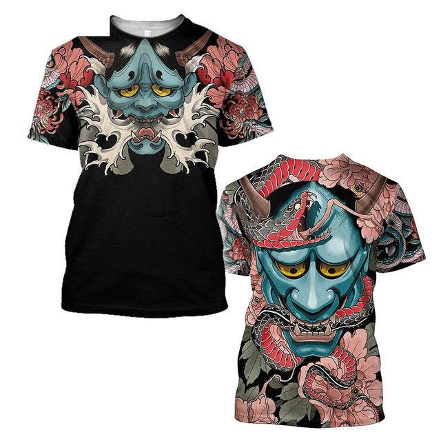 3D Men's T-shirt Samurai Printed T-shirt Loose Round Neck - Avalon