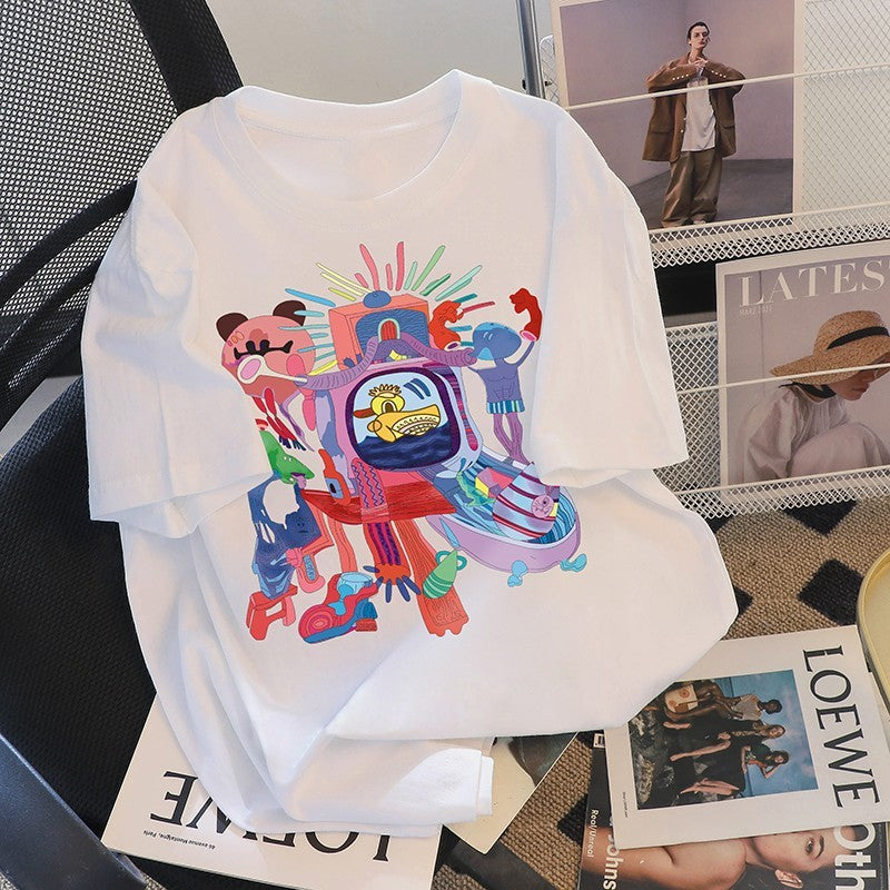 Women's Cartoon Print Bandage Dress Inner Wear T-shirt