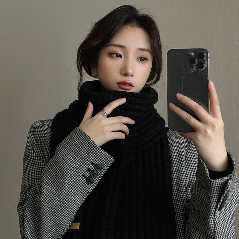 White Harajuku Style Coarse Yarn Knitted Scarf For Women Winter Korean Style All-matching Warm Japanese Style Students Thickened