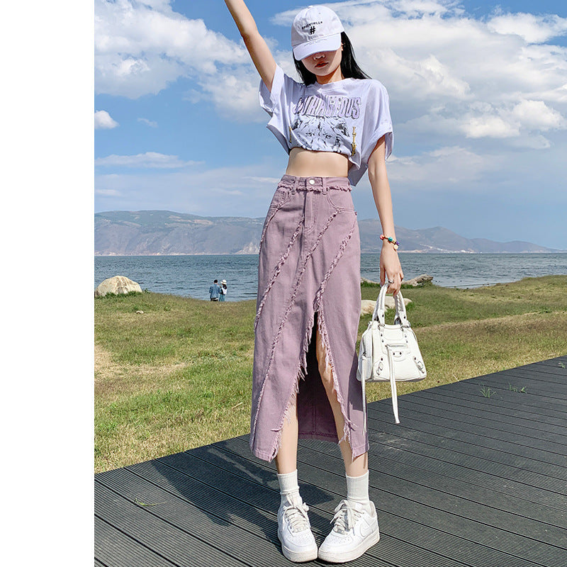 High Waist Slimming Mid-length A- Line Sheath Split Skirt