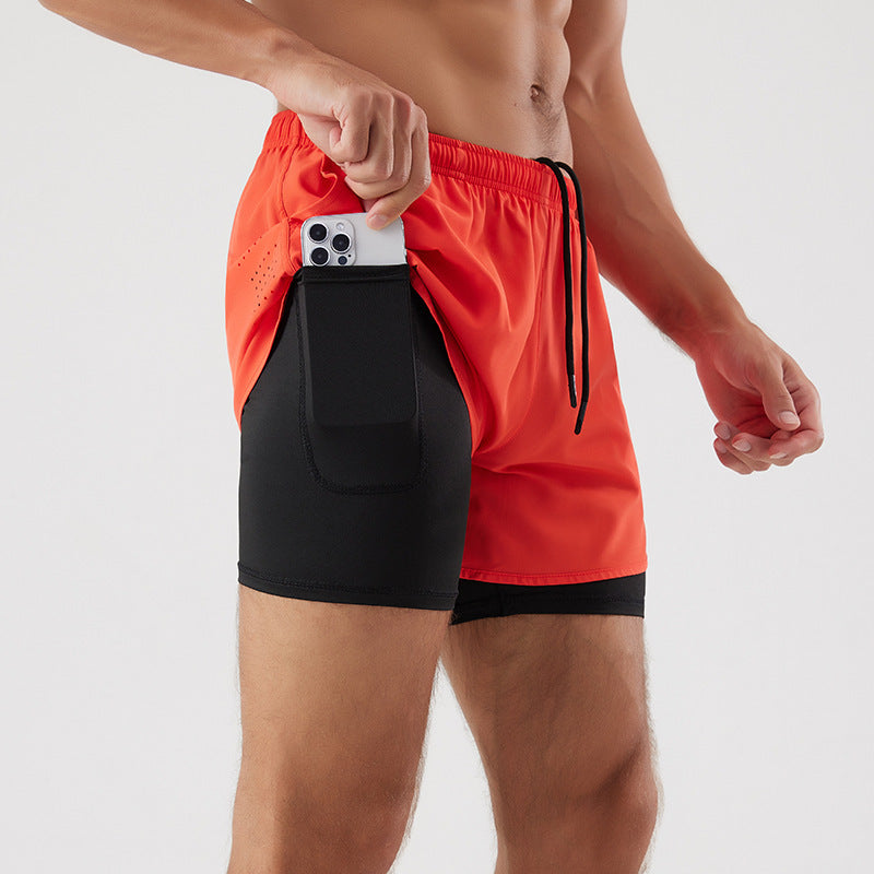 Men's Loose Three-point Quick-drying Lined Anti-exposure Double-layer Fitness Shorts