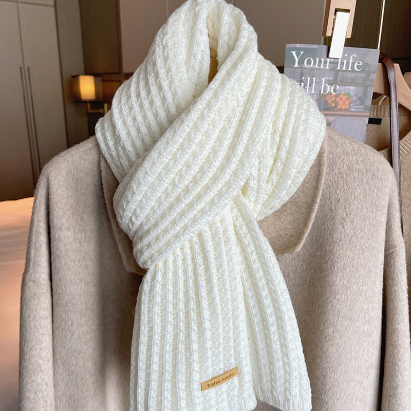 White Harajuku Style Coarse Yarn Knitted Scarf For Women Winter Korean Style All-matching Warm Japanese Style Students Thickened