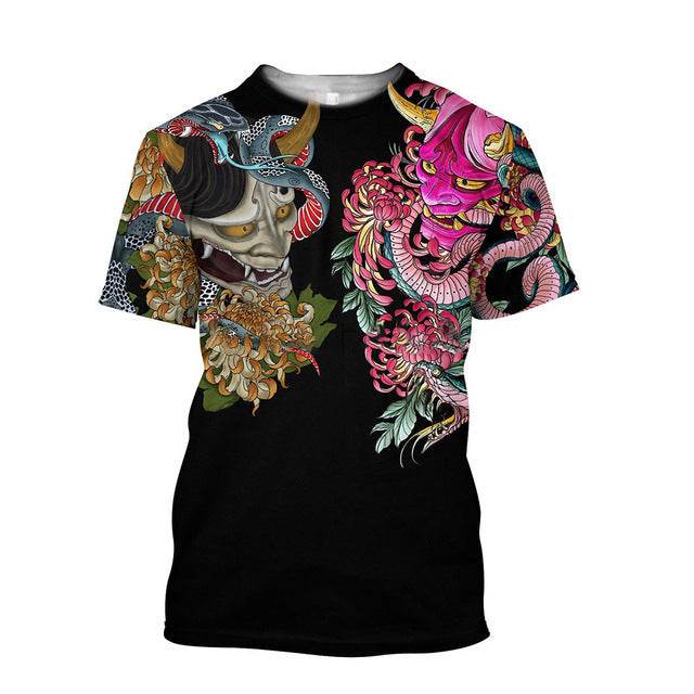 3D Men's T-shirt Samurai Printed T-shirt Loose Round Neck - Avalon