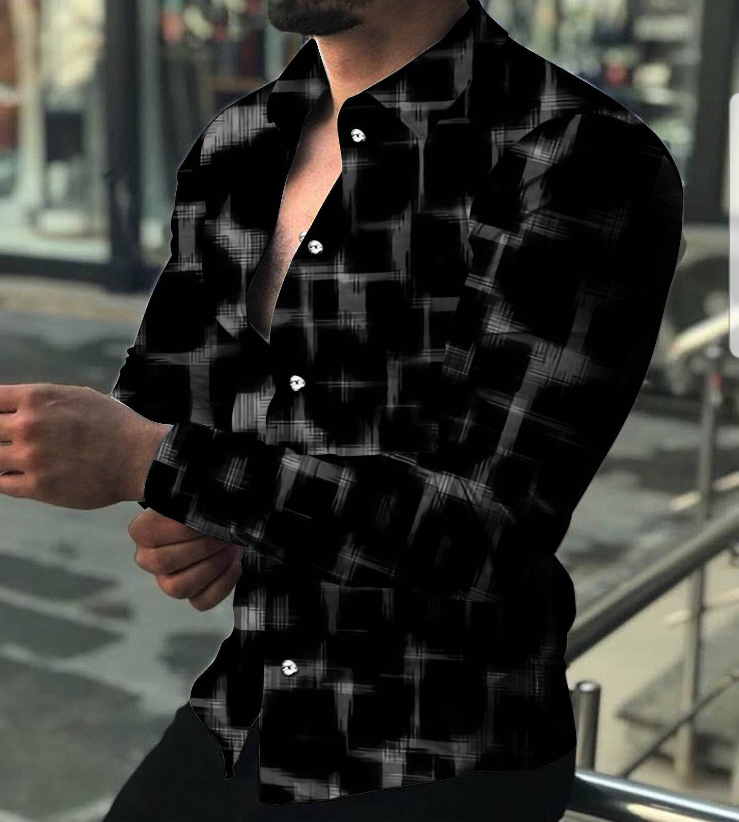 3D Digital Printing Lapel Long Sleeve Shirt - Avalon