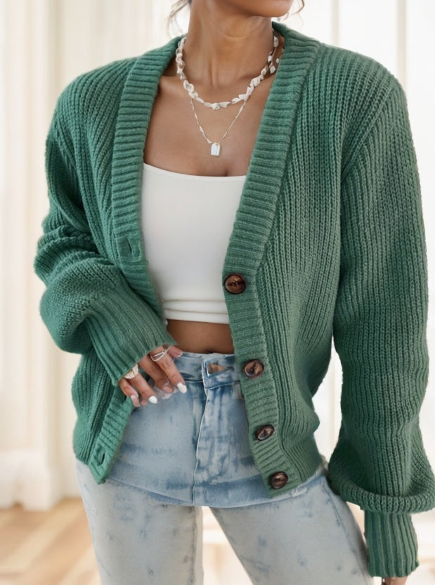 Women's Plain Color Front Button Knitted Cardigan Sweater Jacket Spring And Autumn