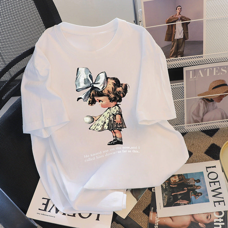 Women's Cartoon Print Bandage Dress Inner Wear T-shirt