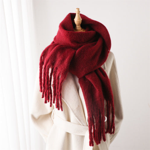Mohair Pure Color All-matching Winter Warm Lengthened Fringe Bib Towel