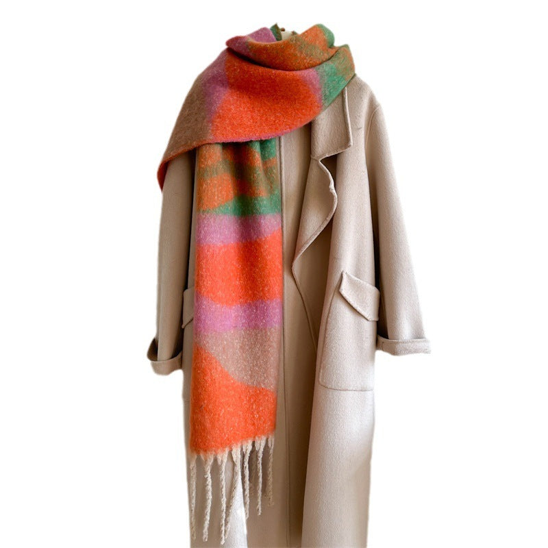 Scarf Simple Color Stitching Thickened Warm