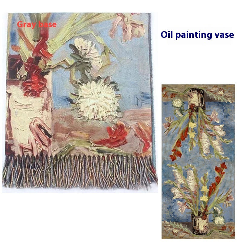 Tassel Digital Printing Scarf Cashmere Oil Painting Shawl