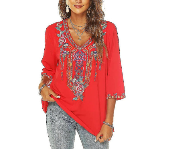 Women's Simple Printed Loose Casual Short Sleeve