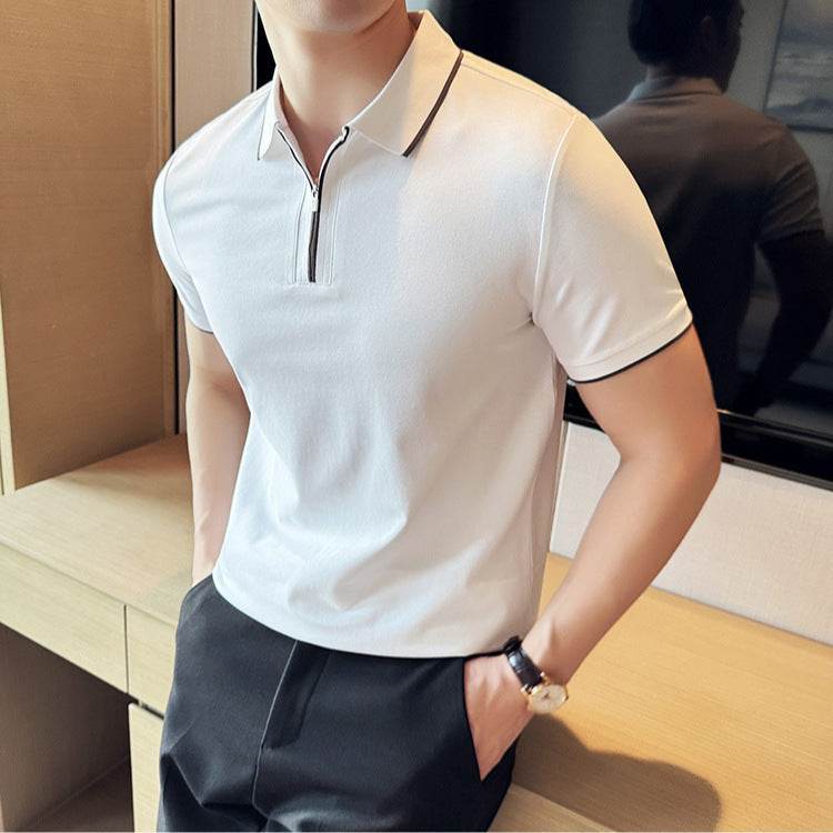 5a Antibacterial Men's Polo Shirt Short Sleeve Zipper And Lapel T-shirt - Avalon