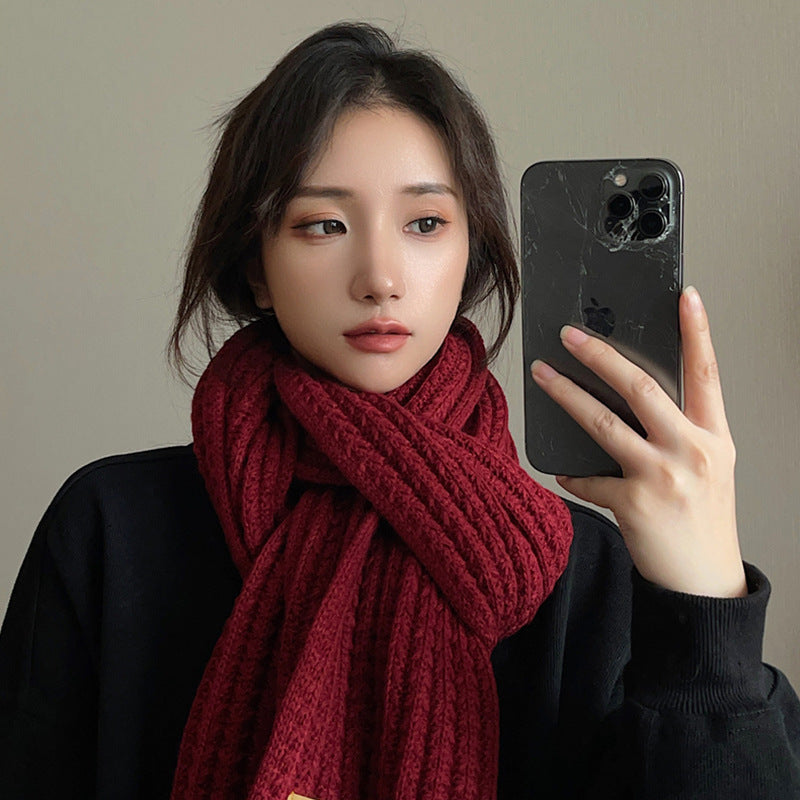 White Harajuku Style Coarse Yarn Knitted Scarf For Women Winter Korean Style All-matching Warm Japanese Style Students Thickened