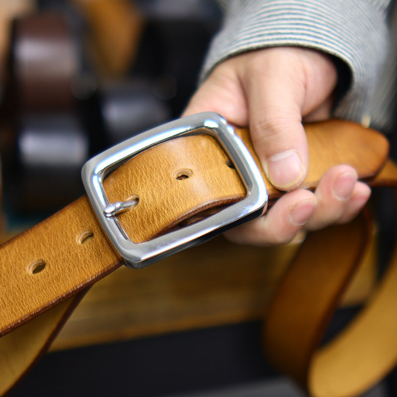 Retro Thick Pure Steel Hand-rub Color Men's Belt