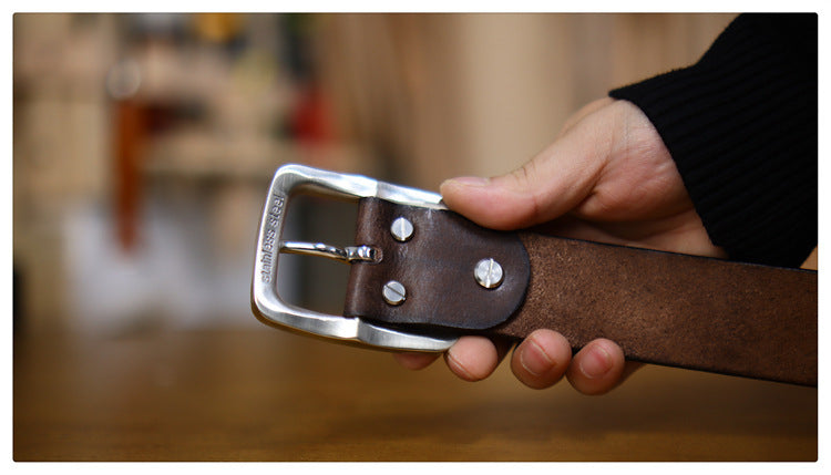 Retro Thick Pure Steel Hand-rub Color Men's Belt