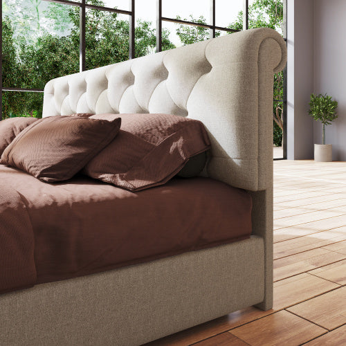 Double Bed With Adjustable Headboard In Linen