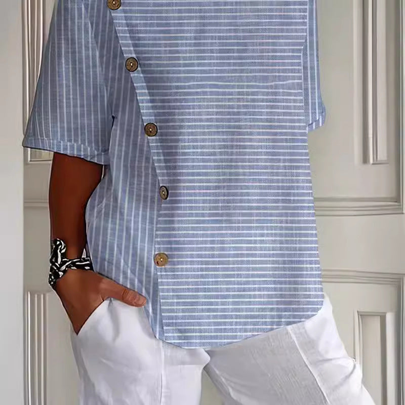 Women's Striped Button Casual Short Sleeve