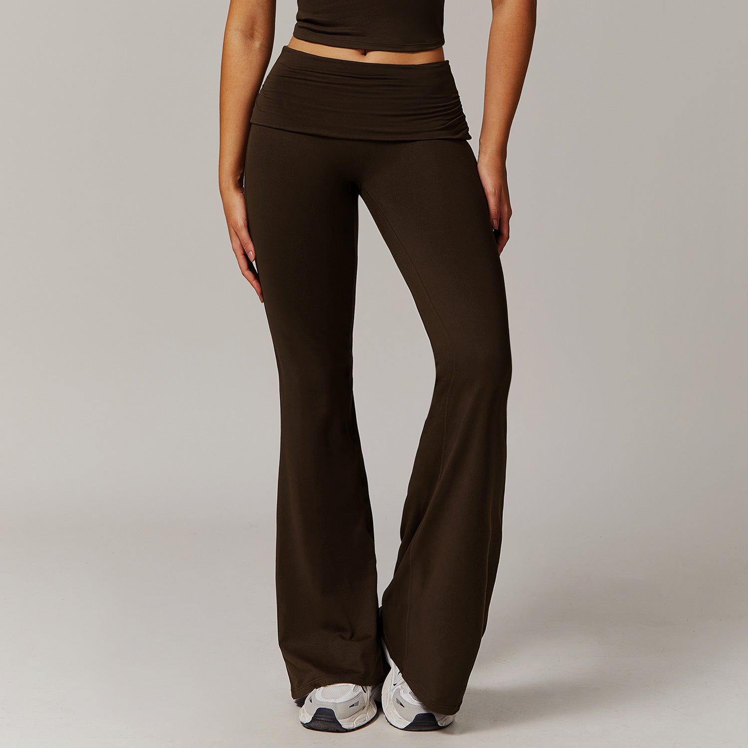 Wool Pleated Yoga Fold High Waist Running Sports Skinny Versatile Bell-bottom Pants Women