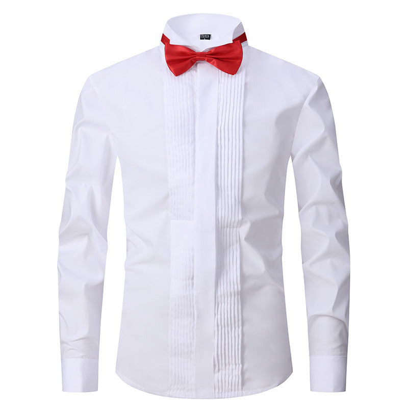 Solid Color Slim-fit Cotton Men's Long-sleeved Shirt