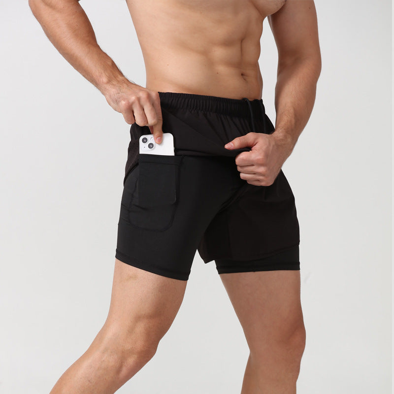 Men's Loose Three-point Quick-drying Lined Anti-exposure Double-layer Fitness Shorts