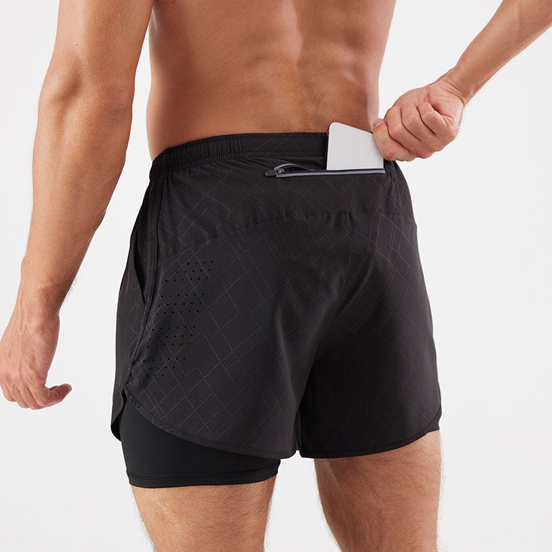Men's Loose Three-point Quick-drying Lined Anti-exposure Double-layer Fitness Shorts