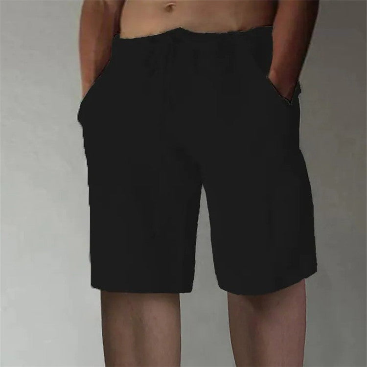 Men's Summer Solid Color Drawstring Cotton Linen Loose Casual Shorts