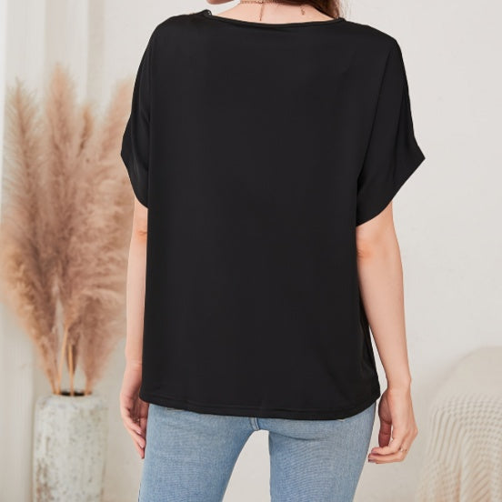 Women's Loose Fit Short Sleeved Breathable Casual Lace V-neck Shirt Top