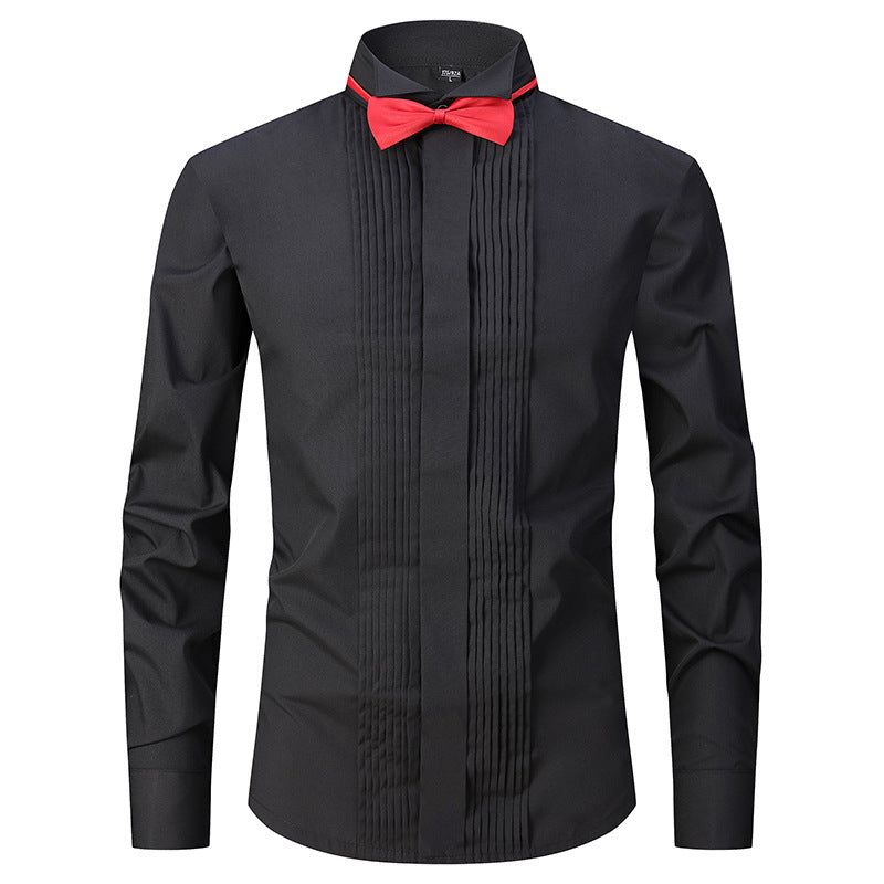 Solid Color Slim-fit Cotton Men's Long-sleeved Shirt