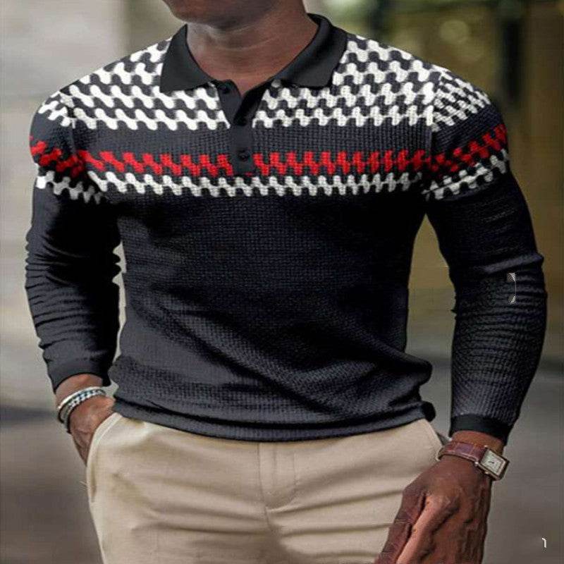 3D Digital Pattern Lapel POLO Long Sleeves - Avalon