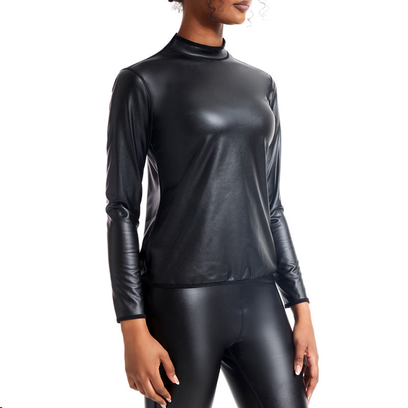 Body Shape Bodybuilding Slim Fit Middle-collar Long Sleeve Leather Coat