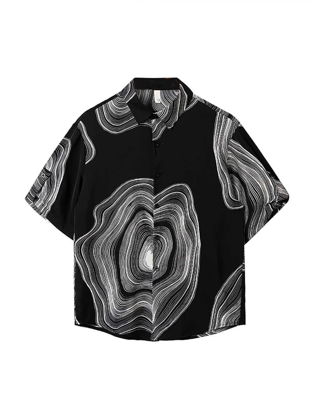 Retro Contrast Color Short Sleeve Shirt Men's Casual Loose Half Sleeve Shirt