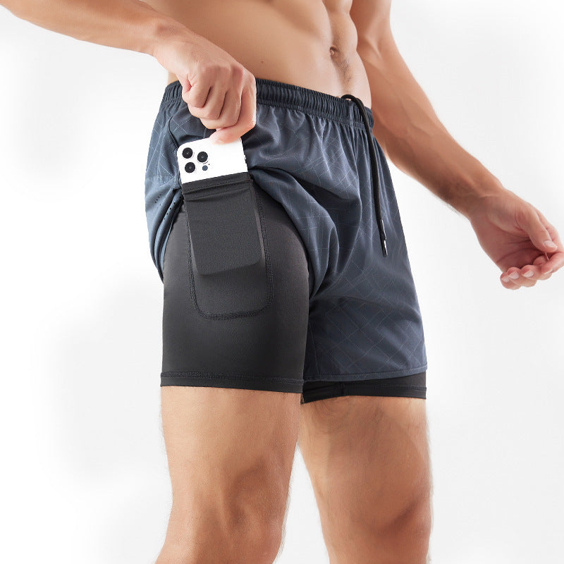 Men's Loose Three-point Quick-drying Lined Anti-exposure Double-layer Fitness Shorts