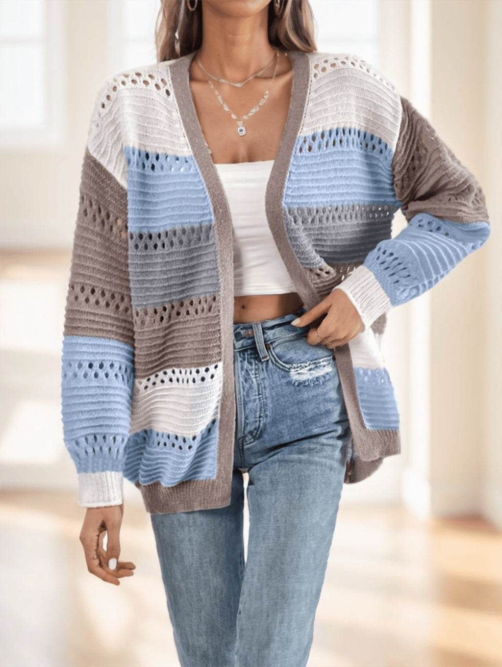 A Multicolored Striped Coat For Ladies - Avalon