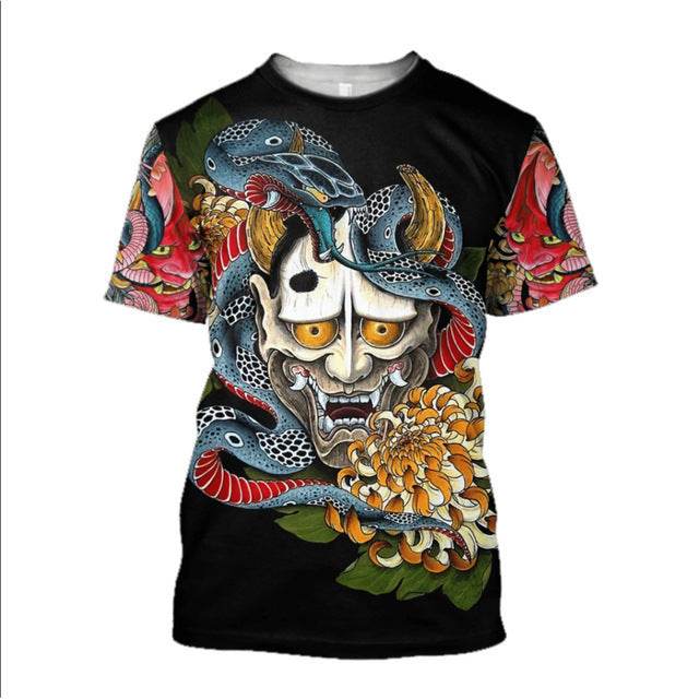3D Men's T-shirt Samurai Printed T-shirt Loose Round Neck - Avalon