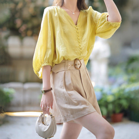 Loose And Comfortable Yellow Shirt For Women