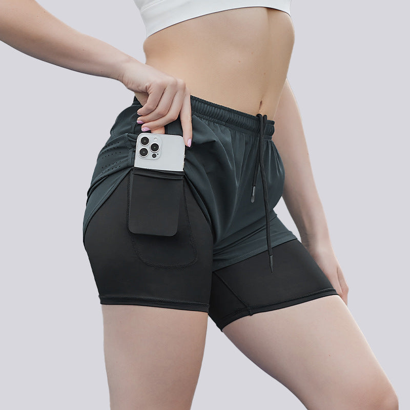 Men's Loose Three-point Quick-drying Lined Anti-exposure Double-layer Fitness Shorts